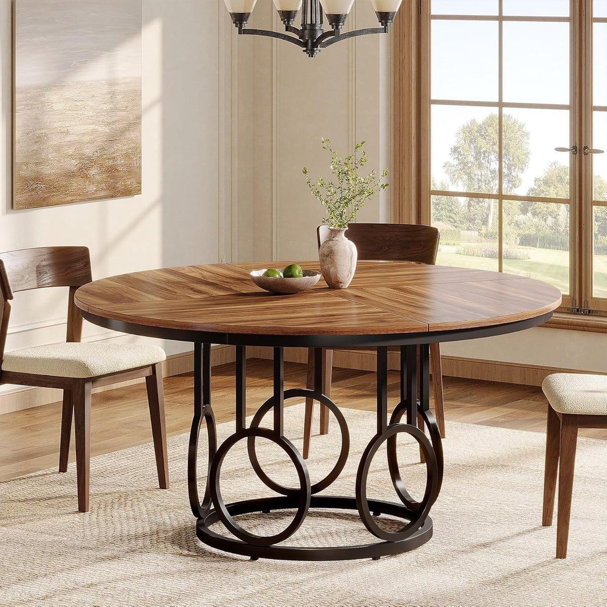 Estuary 47-Inch Round Dining Table, Wood Kitchen Table with Sturdy Me