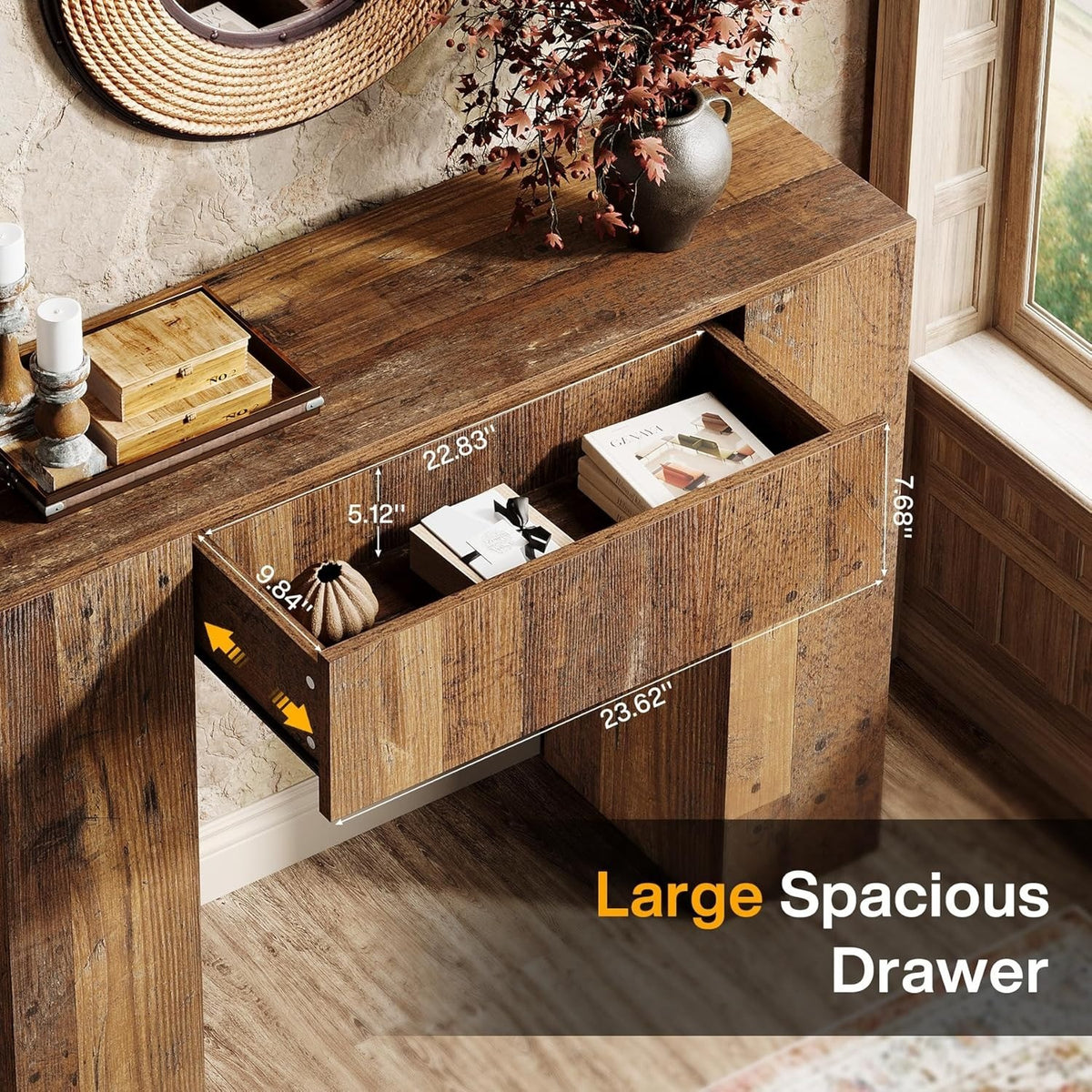 Estuary 39'' Farmhouse Console Table, Narrow Sofa Entryway Table with Drawer, Sm