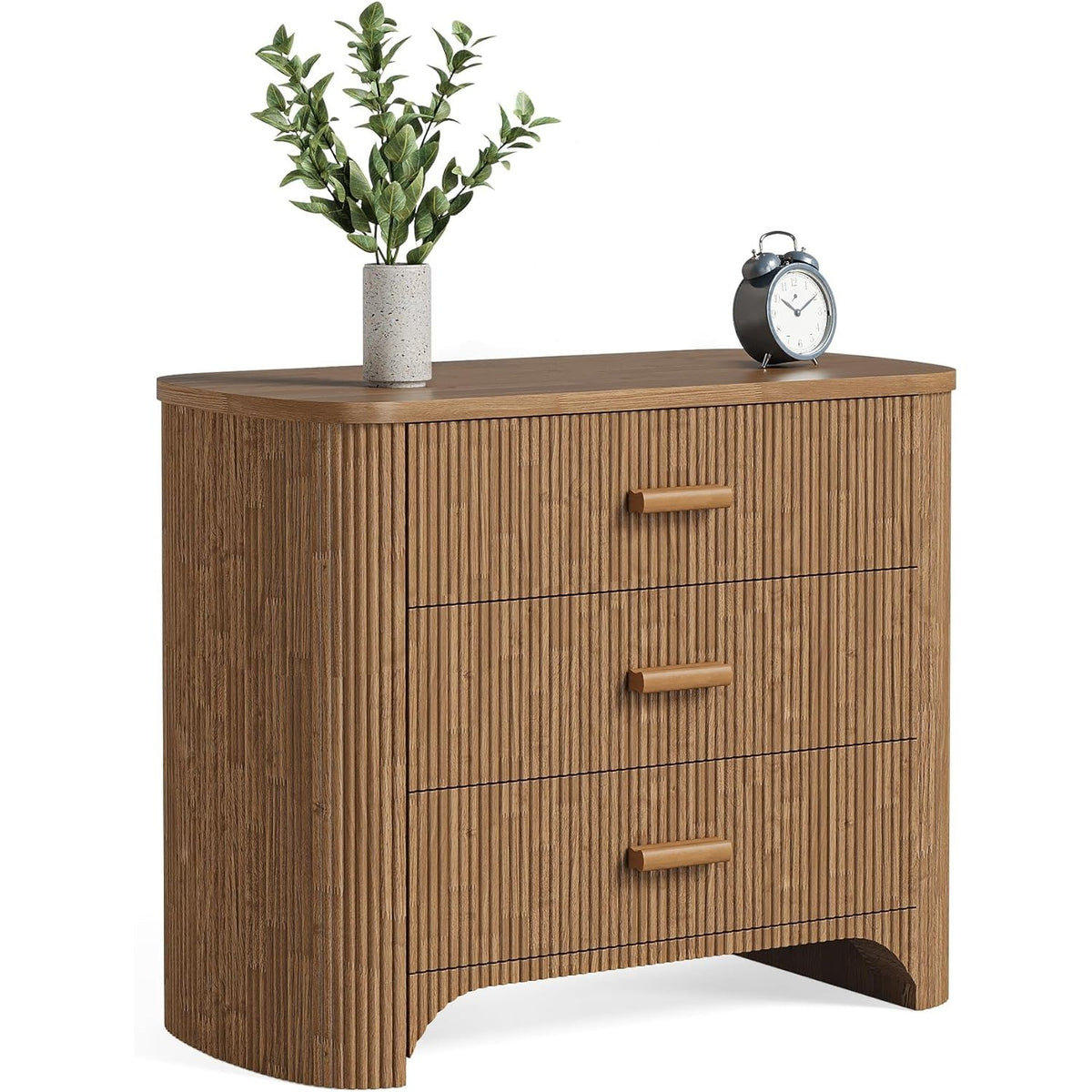Large Wide Nightstand with 3 Drawers, Mid Century Modern Oversized Bedside Table