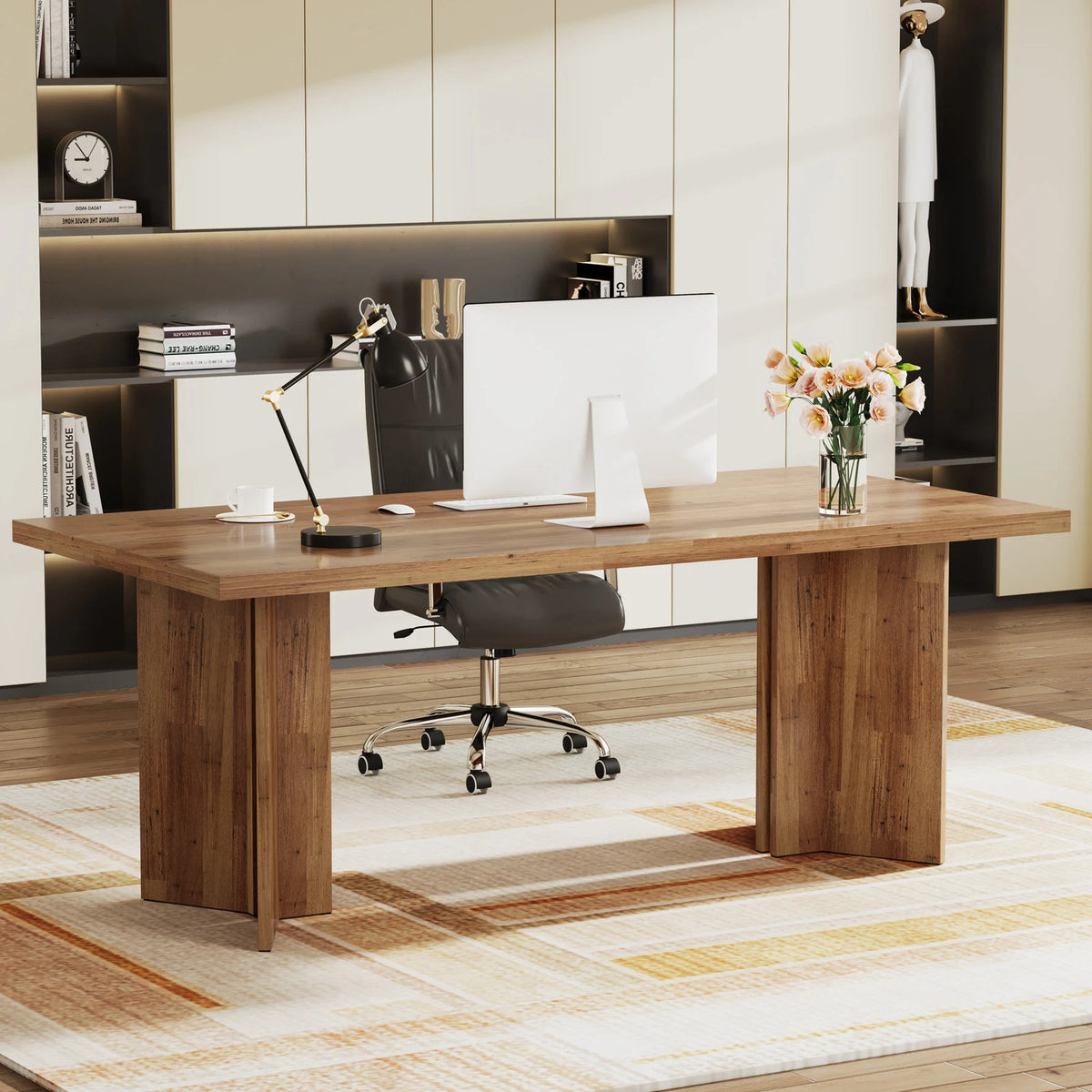 Estuary 63-inch Executive Desk, Vintage Home Office Computer Desk with La