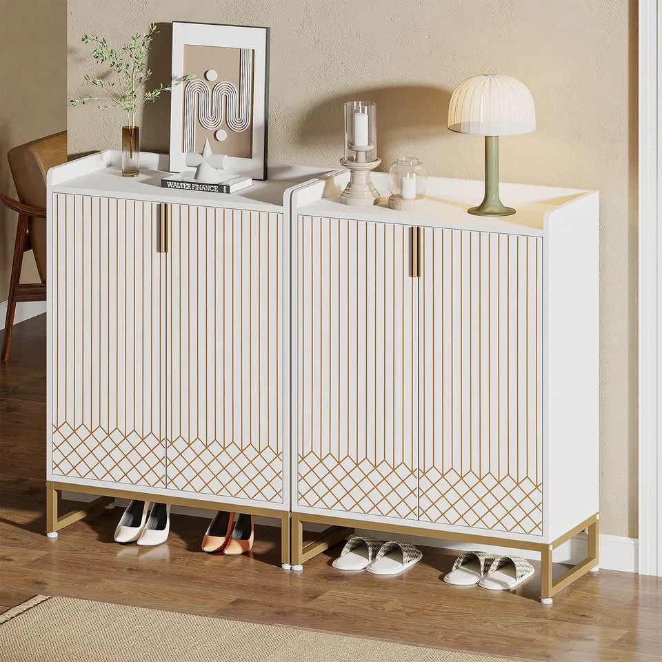 Estuary 5-Tier White Shoe Cabinets with Doors, Shoe Rack, Wood Storage Cabine