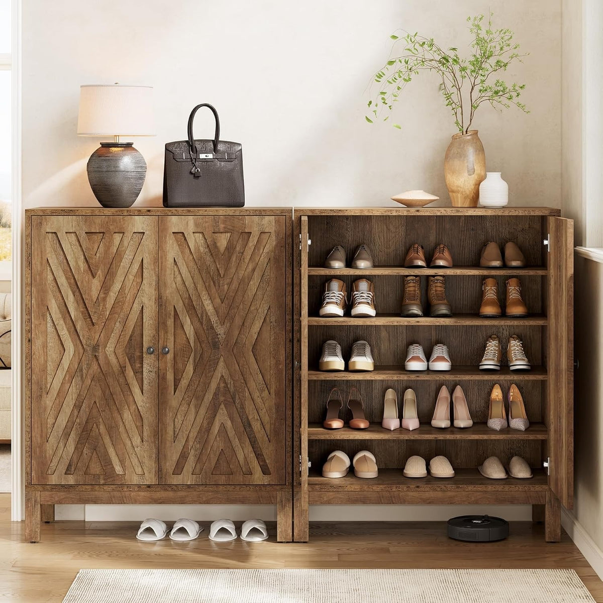 5-Tier Office Modular Partitioned Storage Cabinet, Brown Wooden Adjustable Shelf