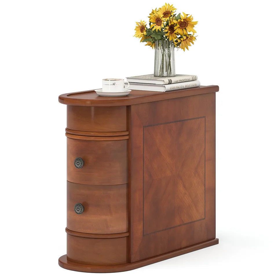 Estuary End Table Round Solid Wood Sofa Bedside Narrow Bedroom Side Table Nig