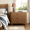 Large Wide Nightstand with 3 Drawers, Mid Century Modern Oversized Bedside Table