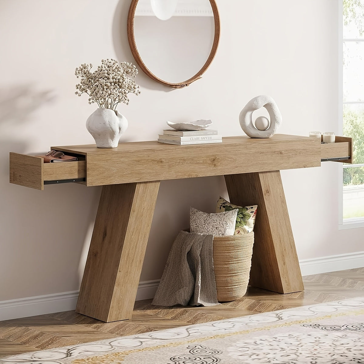 Estuary 160cm Modern Console Table with Storage Drawers - Expandable Engineered