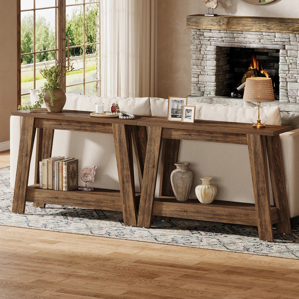 Estuary 41.3" Farmhouse Console Table, 2-Tier Wooden Entryway Table with