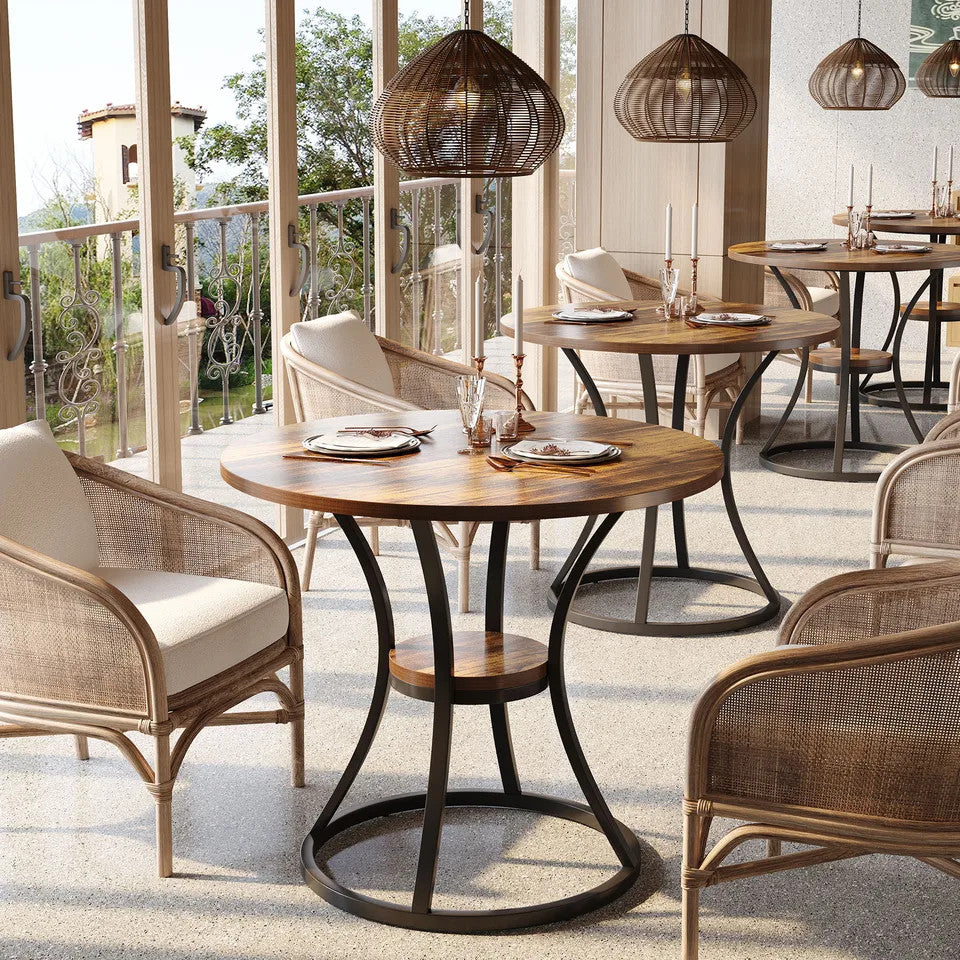 Estuary Round Dining Table for 4, Wooden Circle Dining Room Table with Storag
