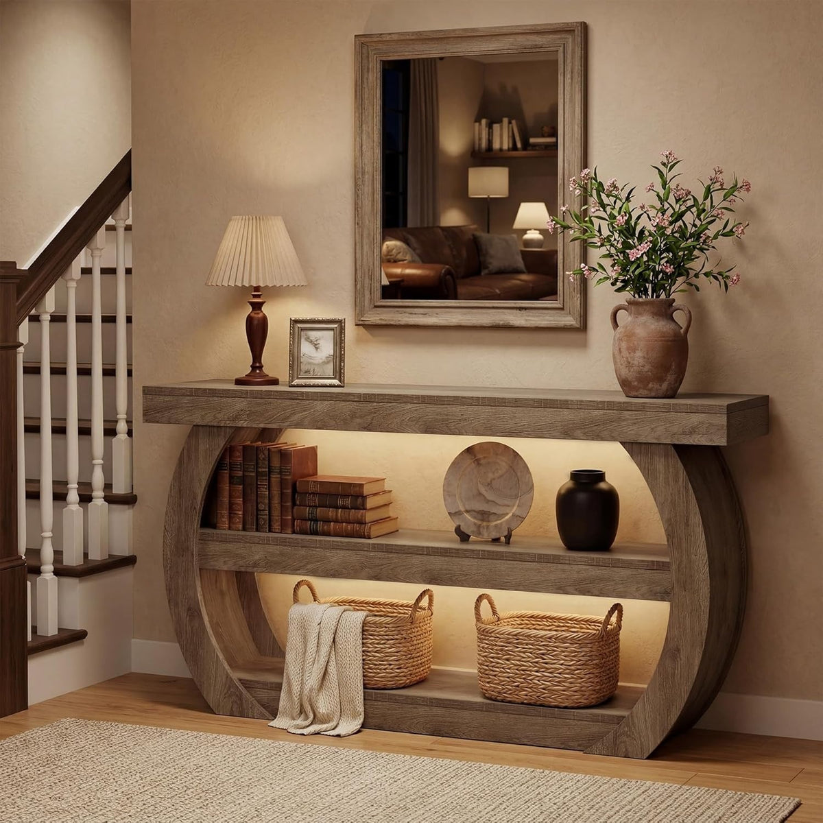 Estuary Farmhouse Console Table, 3-Tier Wooden Entryway Table with Storage Shelv