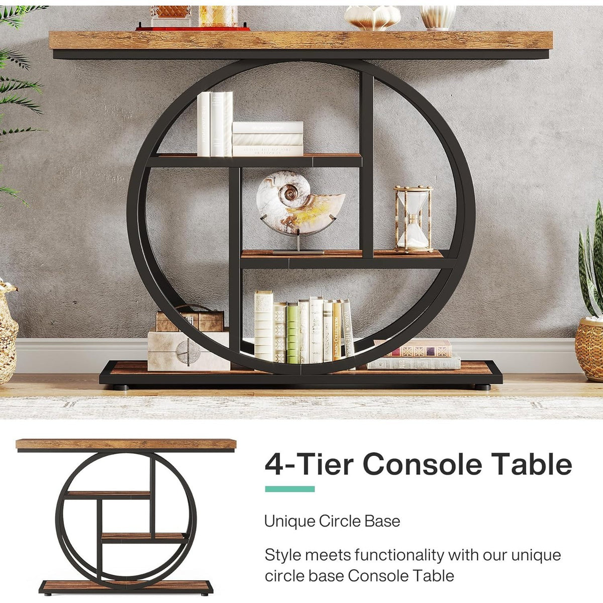 41.3" Console Table, Industrial 4-Tier Sofa Table Entryway Table with Circle Bas