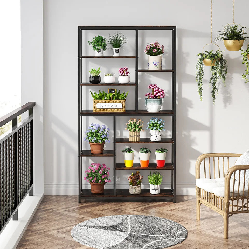Estuary 79 Inches Bookcase with Open Shelves, 9-Tier Industrial Bookshelf