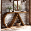 57 Inch Solid Wood Console Table, Curved Entryway Table, Narrow Long Sofa Table