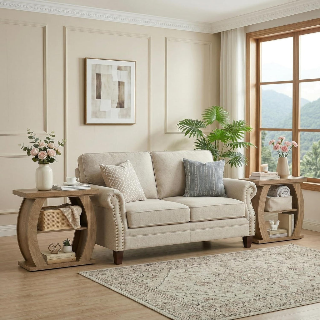 3-Tier End Table for Living Room, Narrow Bedside Table with Storage, Farmhouse W