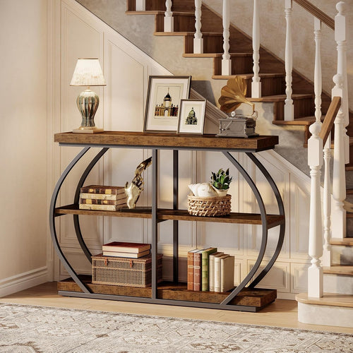 41.3" Console Table, Industrial 3-Tier Entryway Table With Arched Metal Frame An