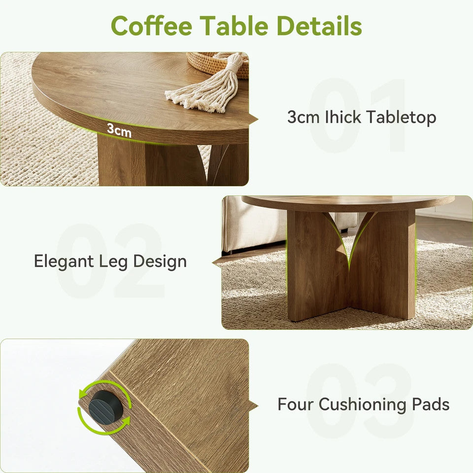 Estuary 80cm Round Coffee Table, Wooden Centre Table for Living Room, Modern