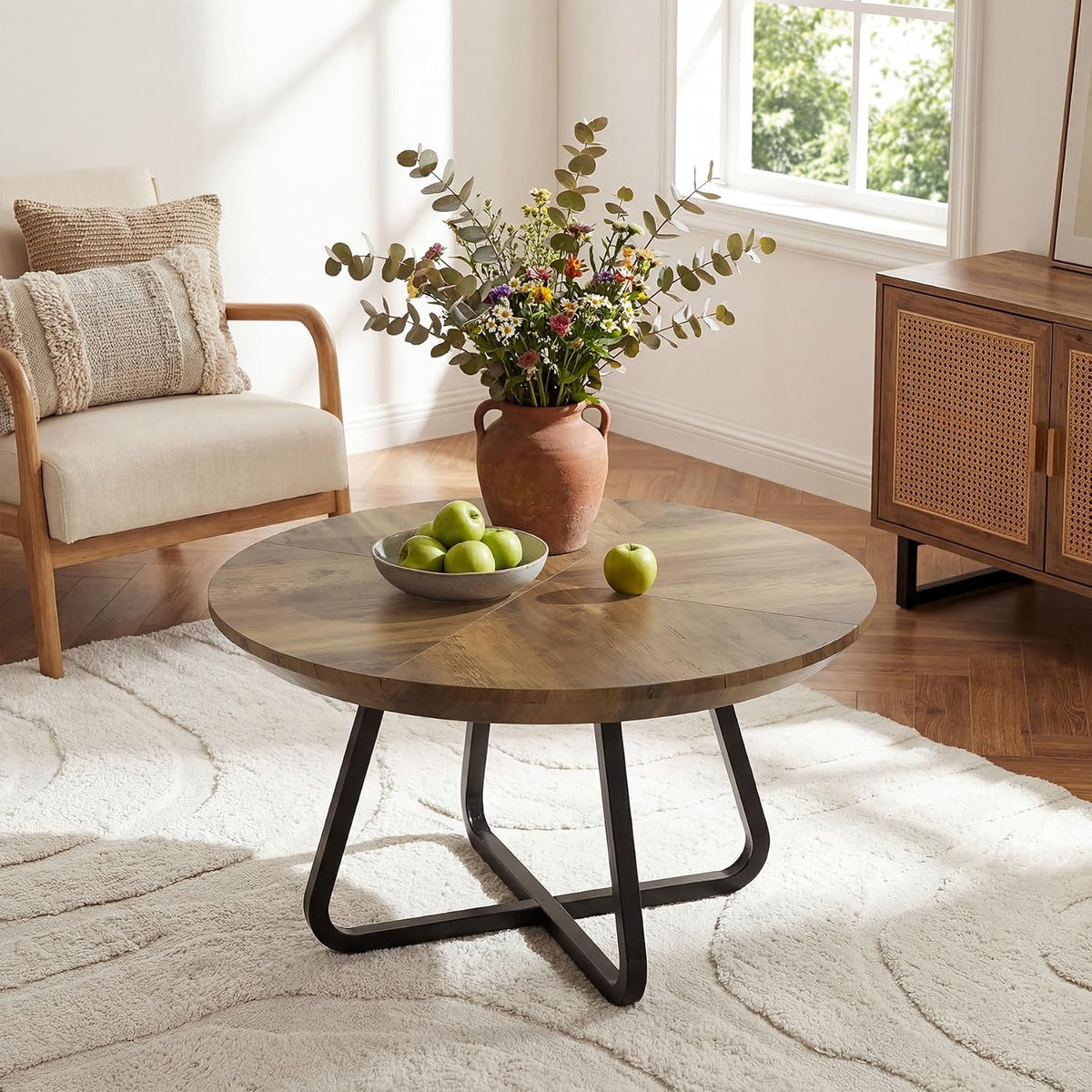 Estuary 31.5 Inches Round Coffee Table, Modern Wooden Center Table fo