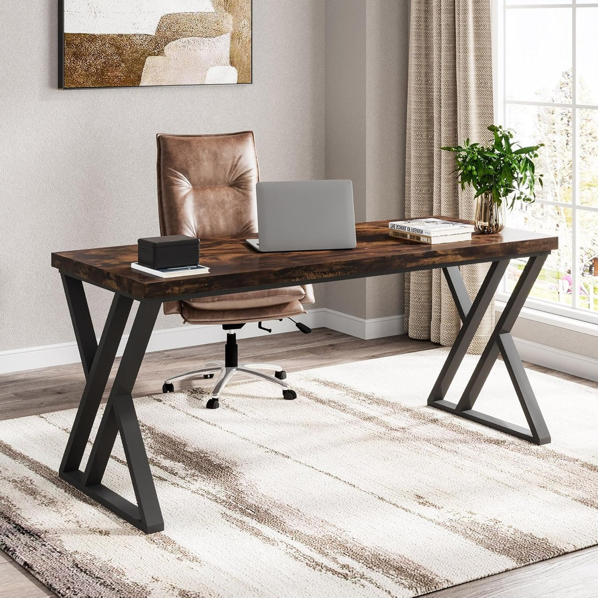 55 Inch Modern Writing Desk – Heavy-Duty Computer Desk with Z-Shaped Metal Legs