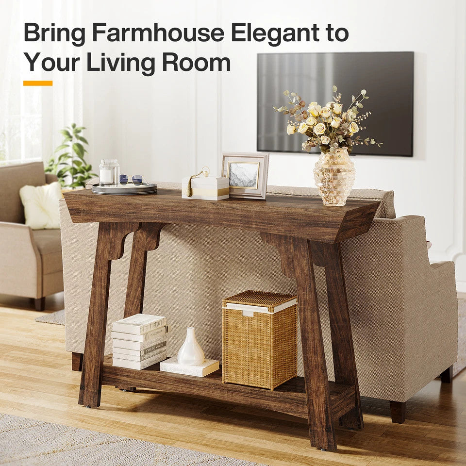 Estuary 41.3" Wood Console Table, 2-Tier Entryway Table with Storage Shelf, F