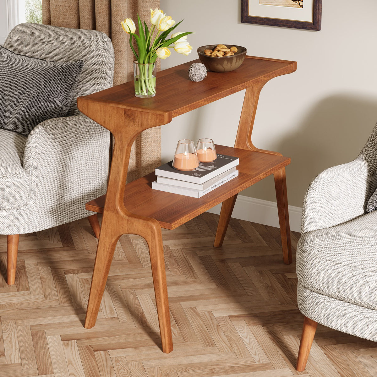 Narrow End Table for Living Room, Farmhouse Slim Sofa Side Table with Storage Sh
