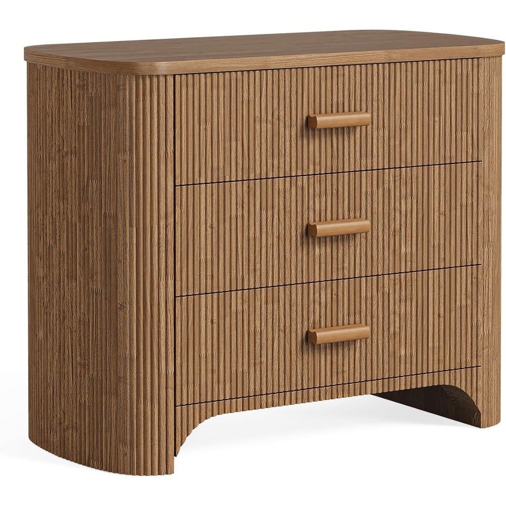 Large Wide Nightstand with 3 Drawers, Mid Century Modern Oversized Bedside Table