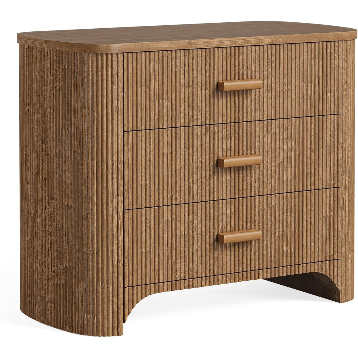 Large Wide Nightstand with 3 Drawers, Mid Century Modern Oversized Bedside Table