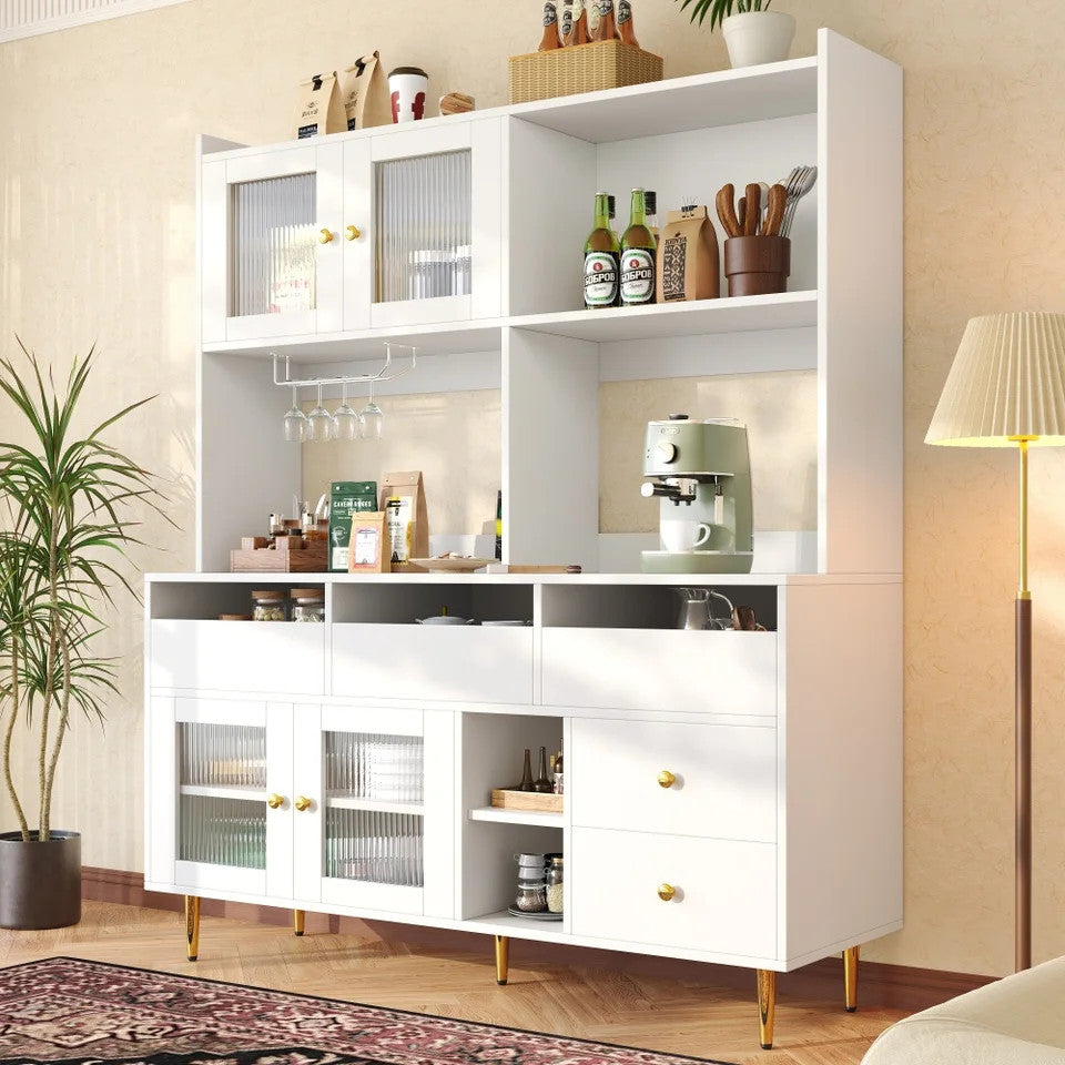 145cm Multi-Purpose Storage Cabinet – Modern White & Gold Design, Changhong Glas