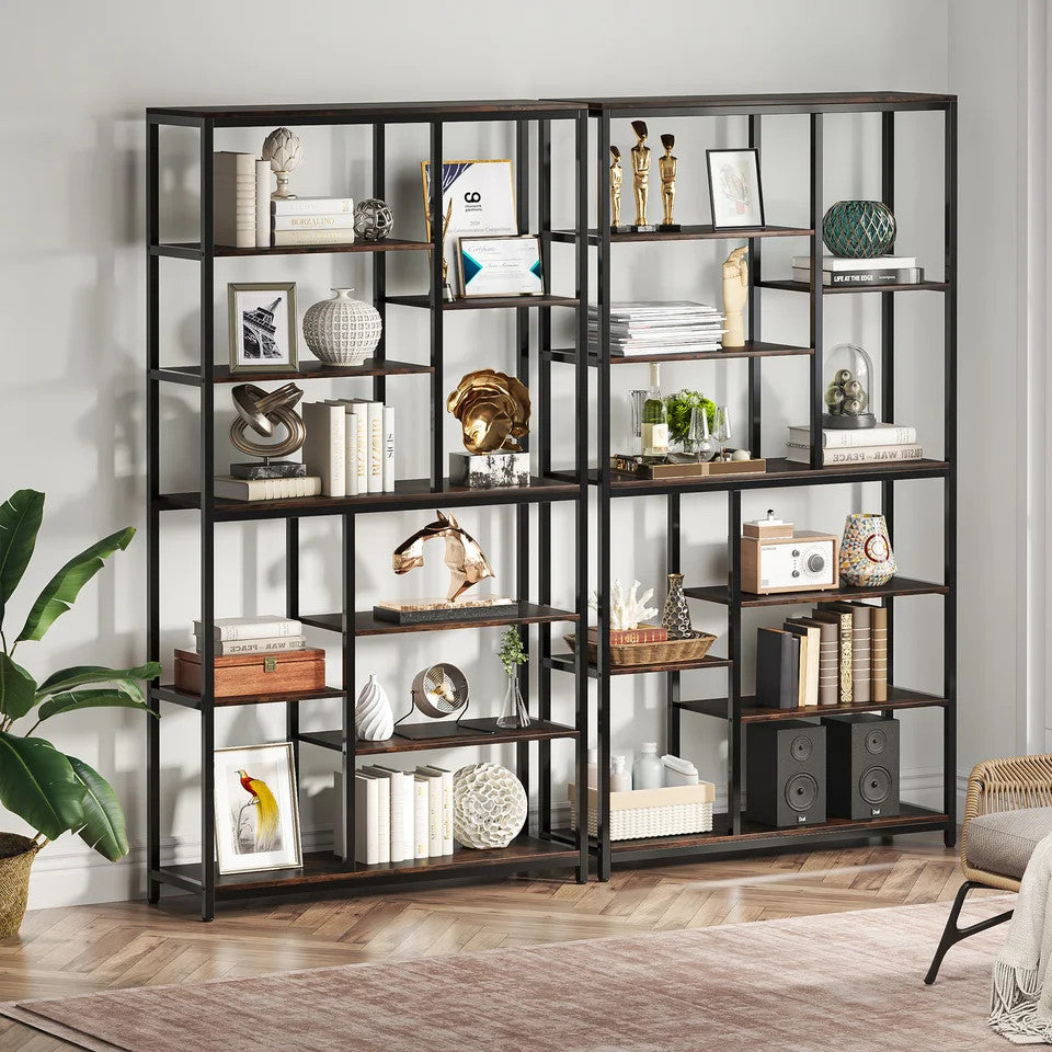 Estuary 79 Inches Bookcase with Open Shelves, 9-Tier Industrial Bookshelf