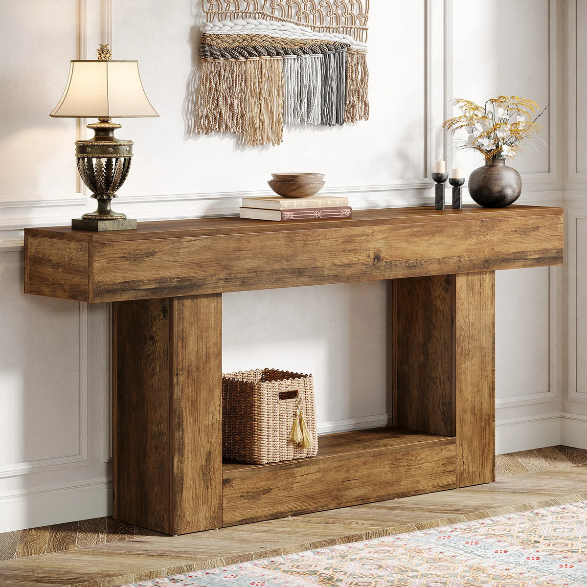 Estuary 160 cm Console Table, Farmhouse 2-Tier Entryway Table with U-Shap