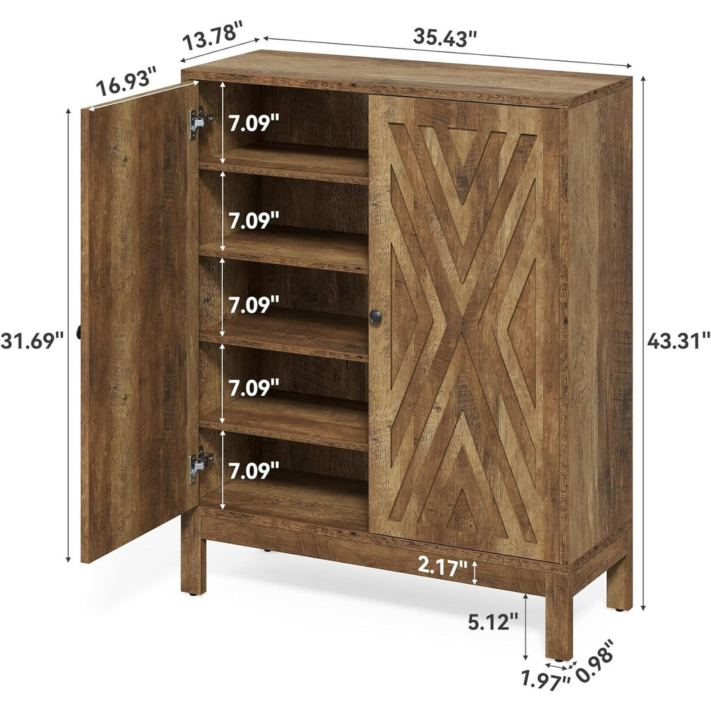 5-Tier Office Modular Partitioned Storage Cabinet, Brown Wooden Adjustable Shelf