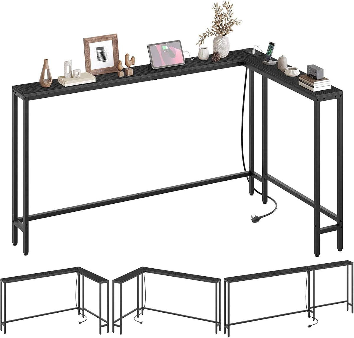 Estuary Slim Console Table, 200 cm Narrow Sofa Table with Power Outlets, Behind