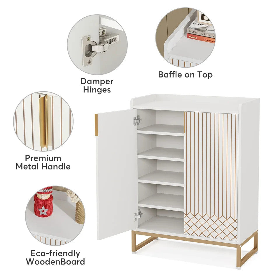 Estuary 5-Tier White Shoe Cabinets with Doors, Shoe Rack, Wood Storage Cabine