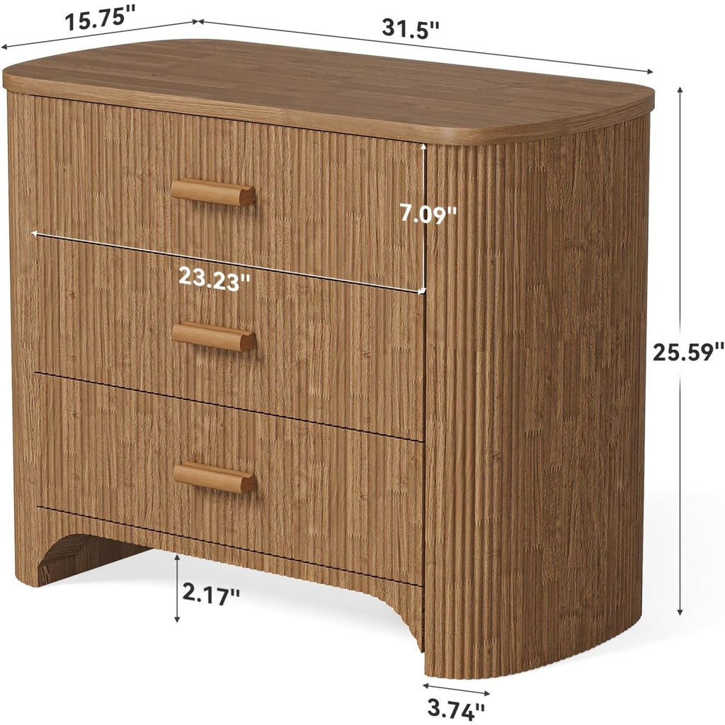 Large Wide Nightstand with 3 Drawers, Mid Century Modern Oversized Bedside Table