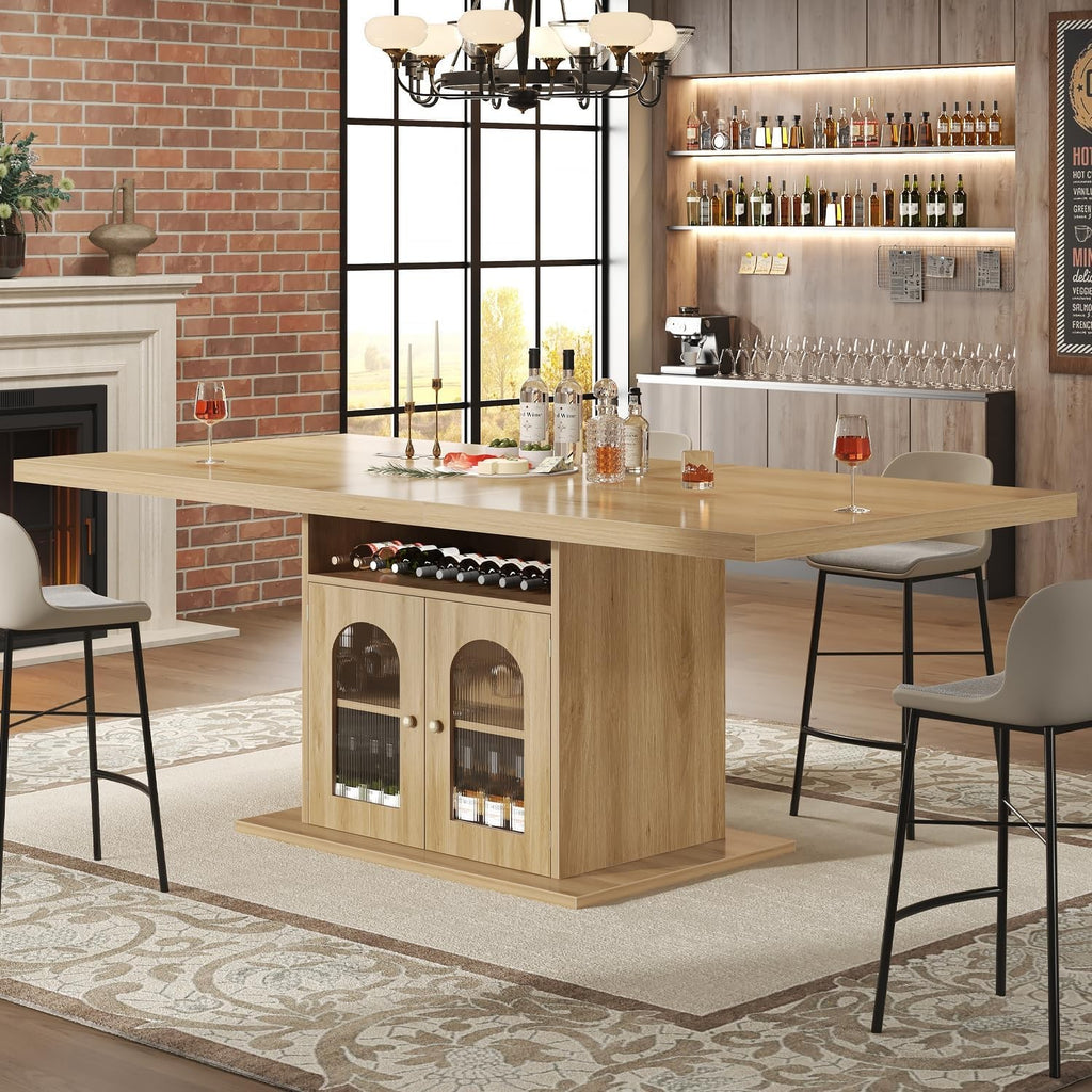 EstuaryDining Desk for 4–6 Wood Farmhouse Kitchen Table with 3-Tier Storage Shel
