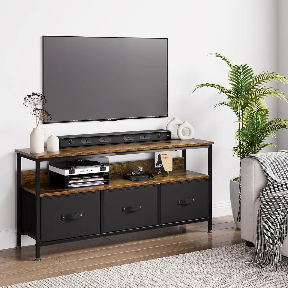 EstuaryTV Stand with 3 Fabric Drawers for 55 Inch TV Entertainment Center Media