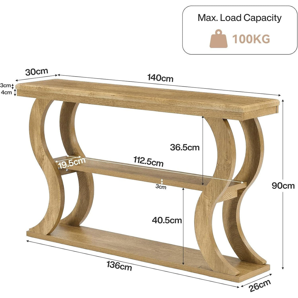 Estuary 140Cm Narrow 3-Tier Living Room Side Table | Farmhouse Entrance Table, N