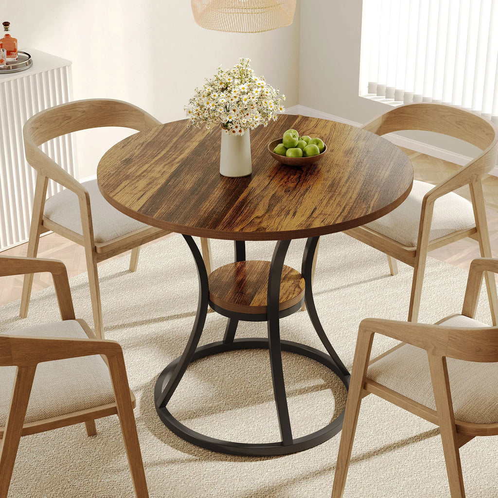 Estuary Round Dining Table for 4, Wooden Circle Dining Room Table with Storag