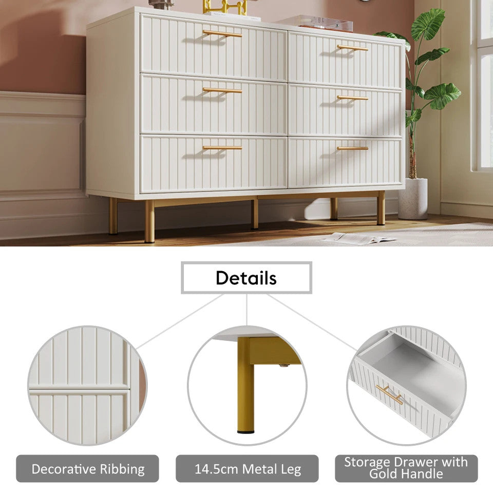 Estuary Sideboard Cabinet for Living Room, Chest of Drawers with 6 drawers,