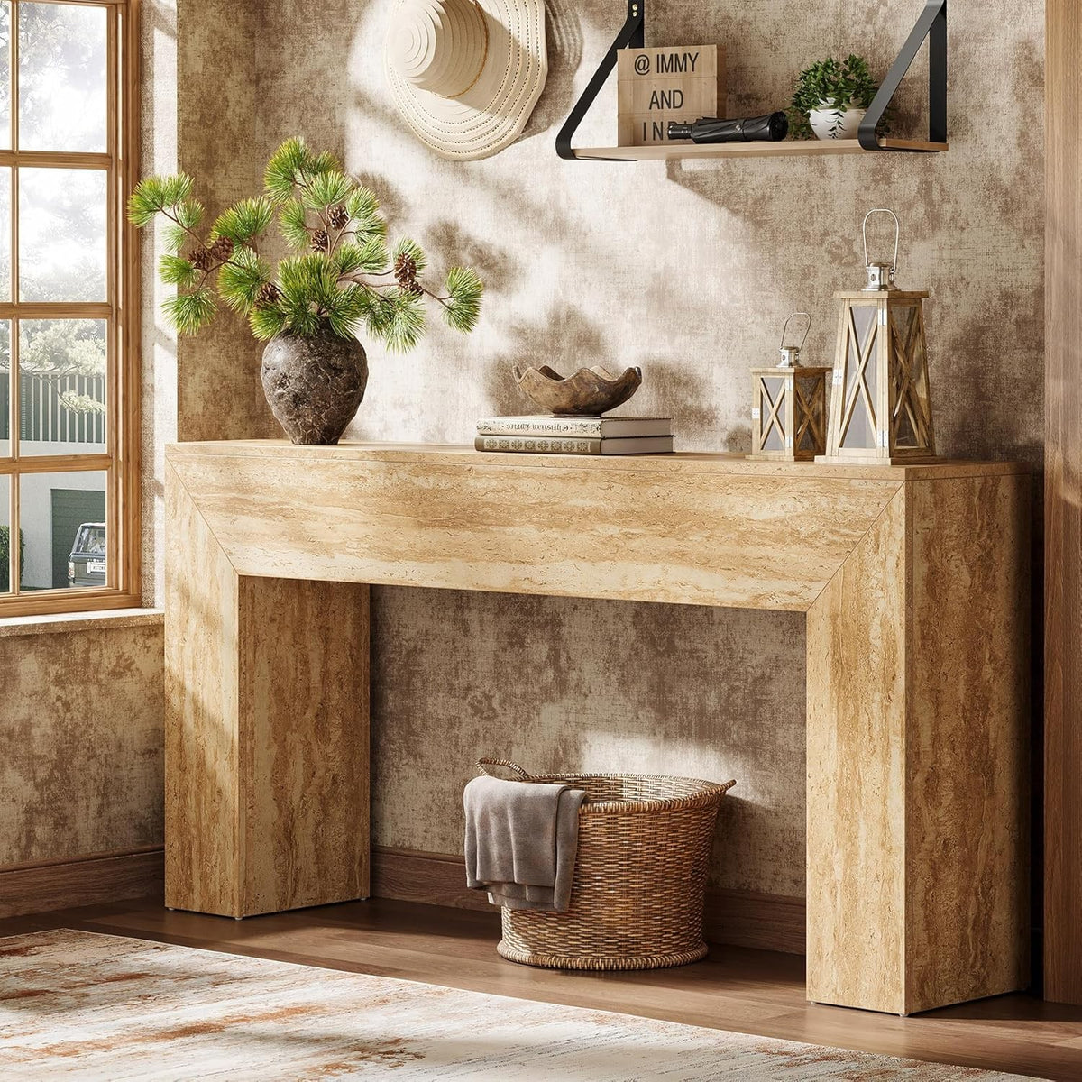 Estuary 160CM Modern Entryway Table, Narrow Long Sofa Console with Faux Traverti