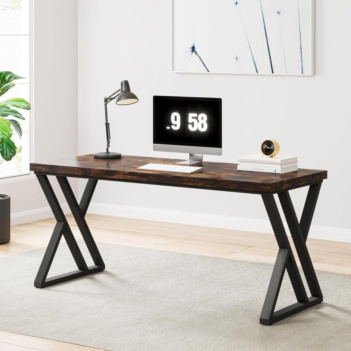 55 Inch Modern Writing Desk – Heavy-Duty Computer Desk with Z-Shaped Metal Legs