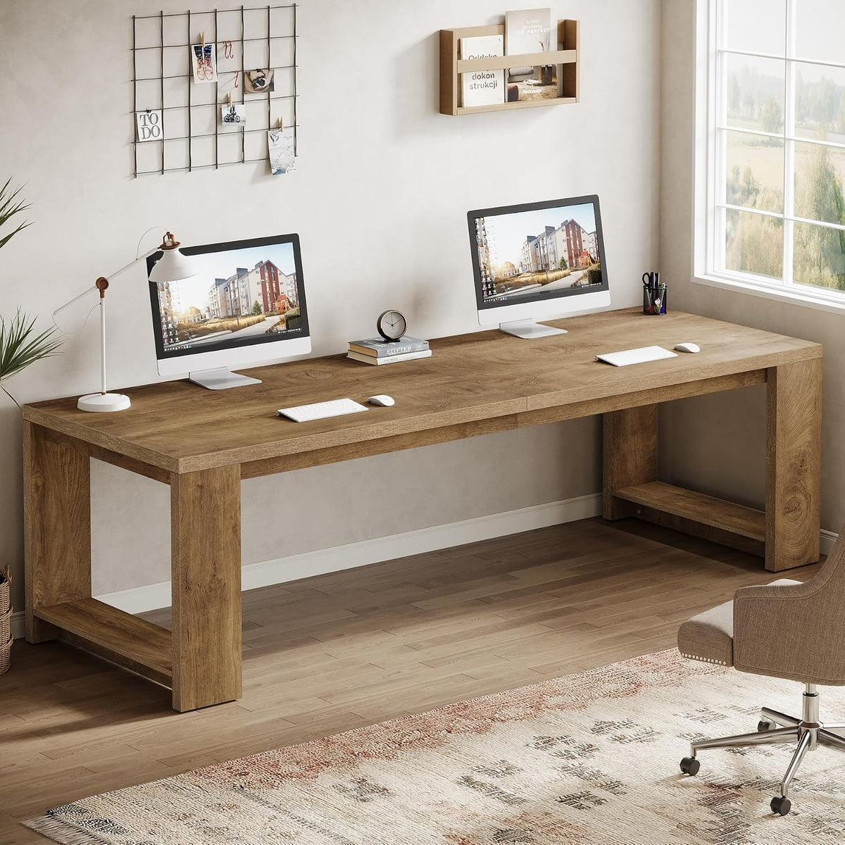 Estuary Two Person Desk, 86.6 Inches Extra Long Desk, Double Computer Wri