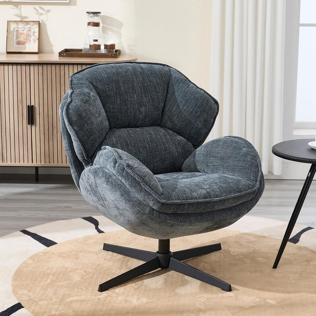 Estuarychairus Swivel Accent Chair, PU Leather Upholstered Cuddle Chair, Brown