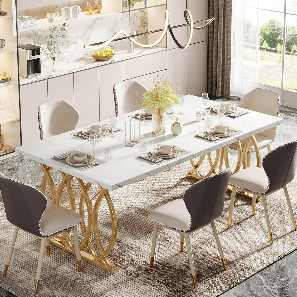 Contemporary Rectangular Dining Table, 63" In Length, Accommodates 4-6 People, F