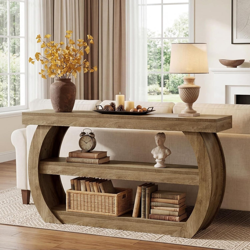 Estuary Farmhouse Console Table, 3-Tier Wooden Entryway Table with Storage Shelv