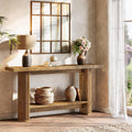 Estuary 140cm Modern Narrow Office Reception Console Table, Wooden 2-Shelf Lobby