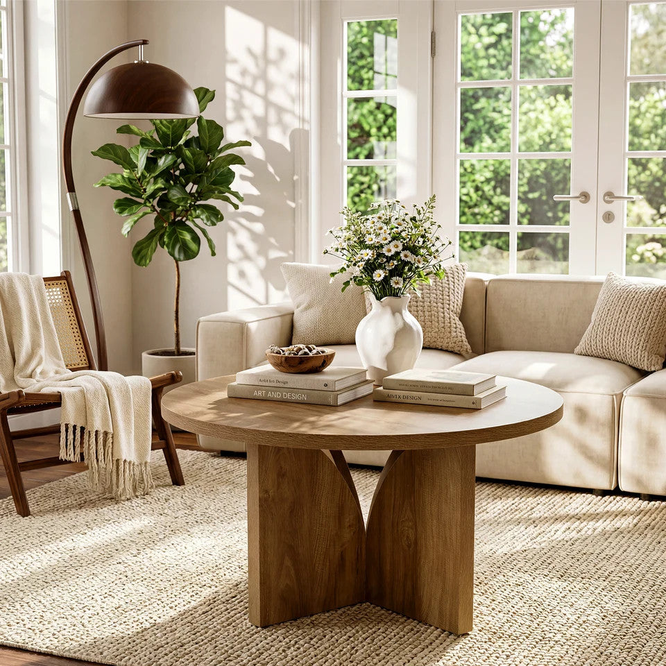 Estuary 80cm Round Coffee Table, Wooden Centre Table for Living Room, Modern