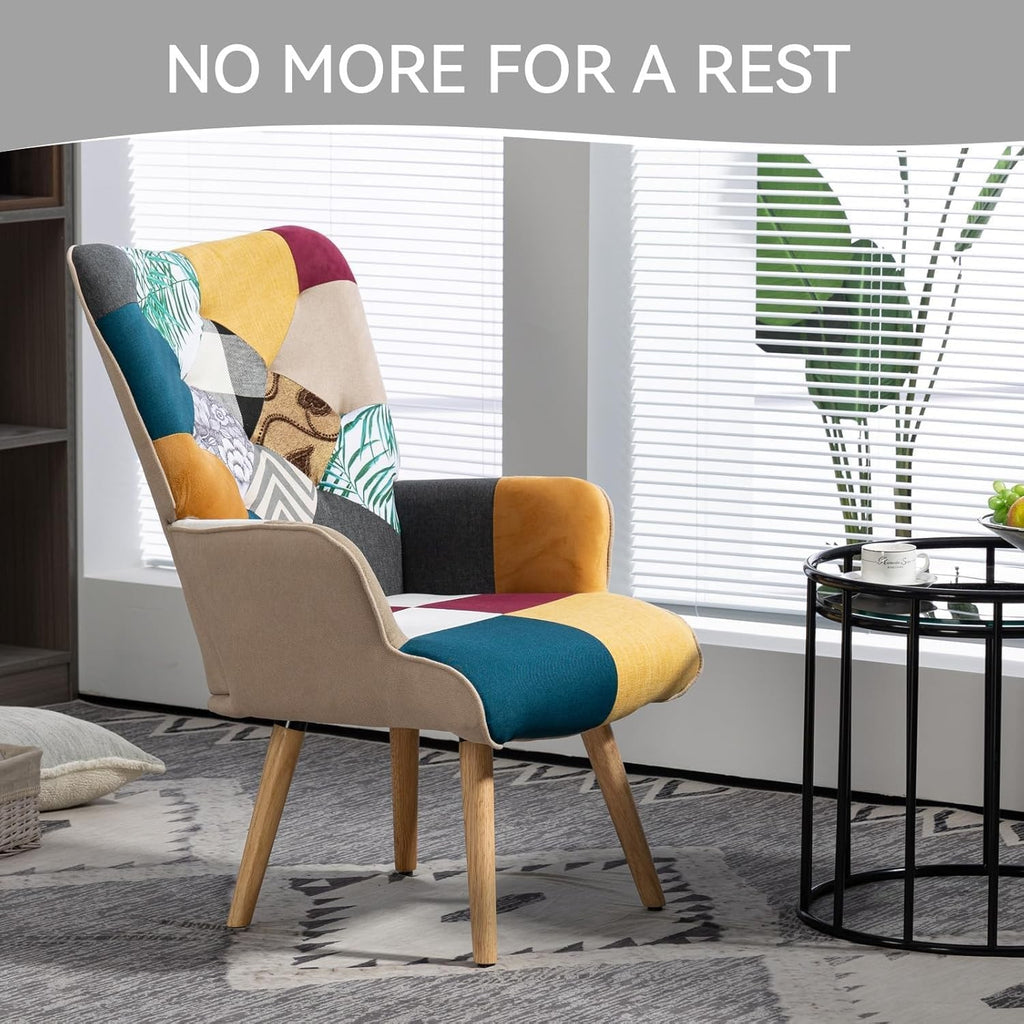 EstuaryPatchwork Accent Chair, Modern Upholstered Armchair with Wooden Legs, Mul
