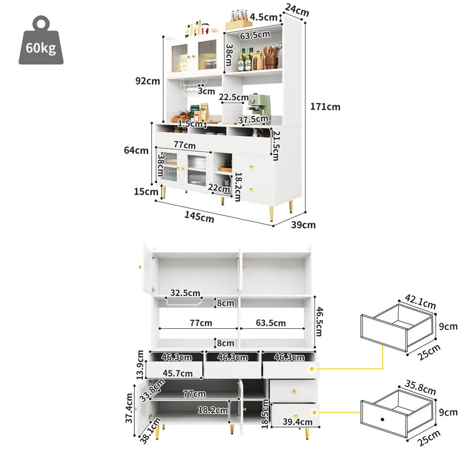 145cm Multi-Purpose Storage Cabinet – Modern White & Gold Design, Changhong Glas