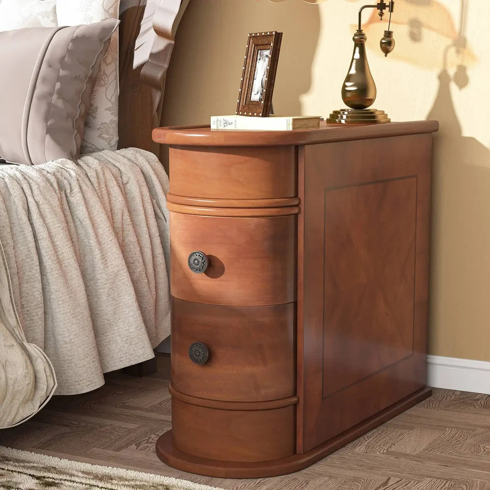 Estuary End Table Round Solid Wood Sofa Bedside Narrow Bedroom Side Table Nig