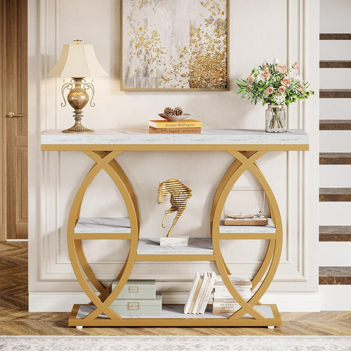 39.4" Console Table, Industrial 4-Tier Sofa Table Entryway Table with Storage Sh