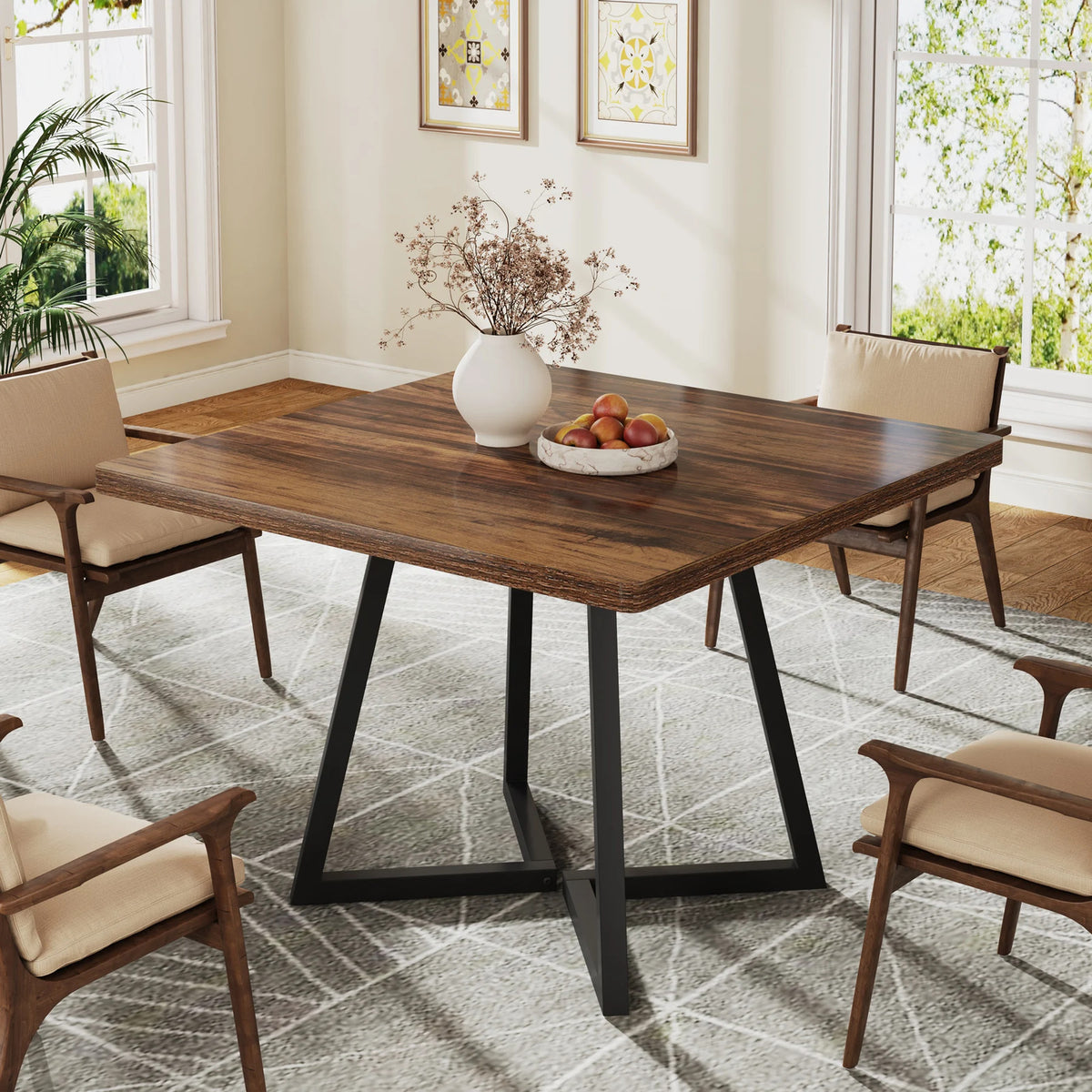 Estuary Square Dining Table for 4, 80cm Industrial Dinner Table with Meta