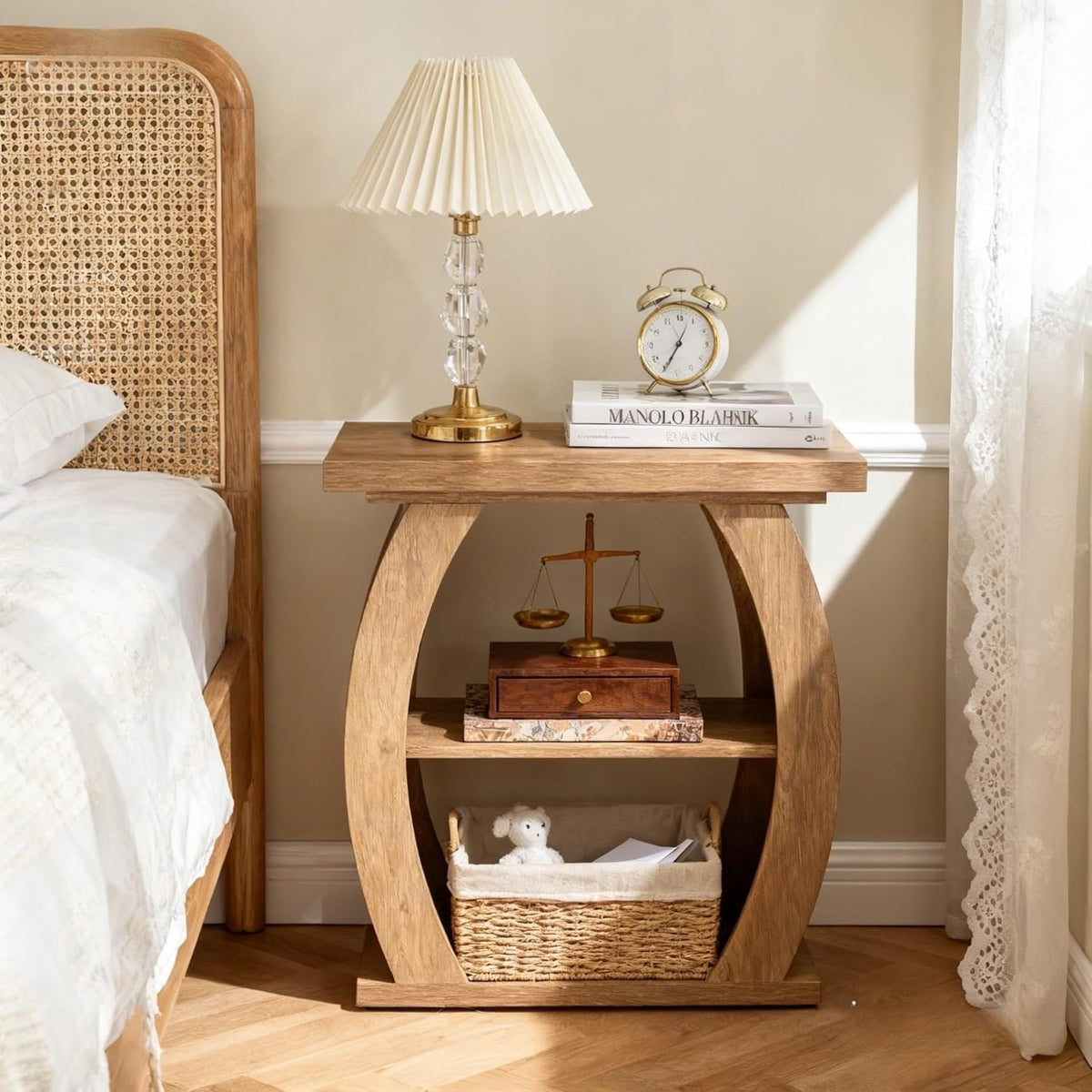 3-Tier End Table for Living Room, Narrow Bedside Table with Storage, Farmhouse W